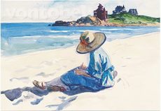 Jo schetsend op het strand van Good Harbor