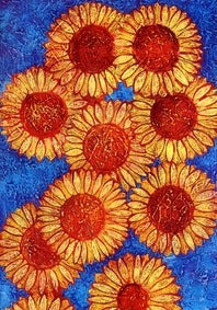 Zonnebloemen in blauw