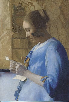 Brieflezende vrouw in blauw (detail)