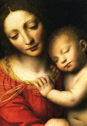 Madonna die het slapende Jezuskind vasthoudt