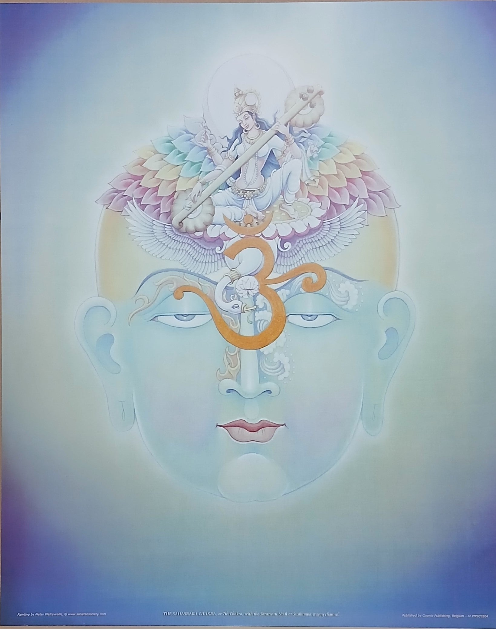 The Sahasrara Chakra, or the 7th chakra, with the Saraswati Nadi or Sushumna energy channel