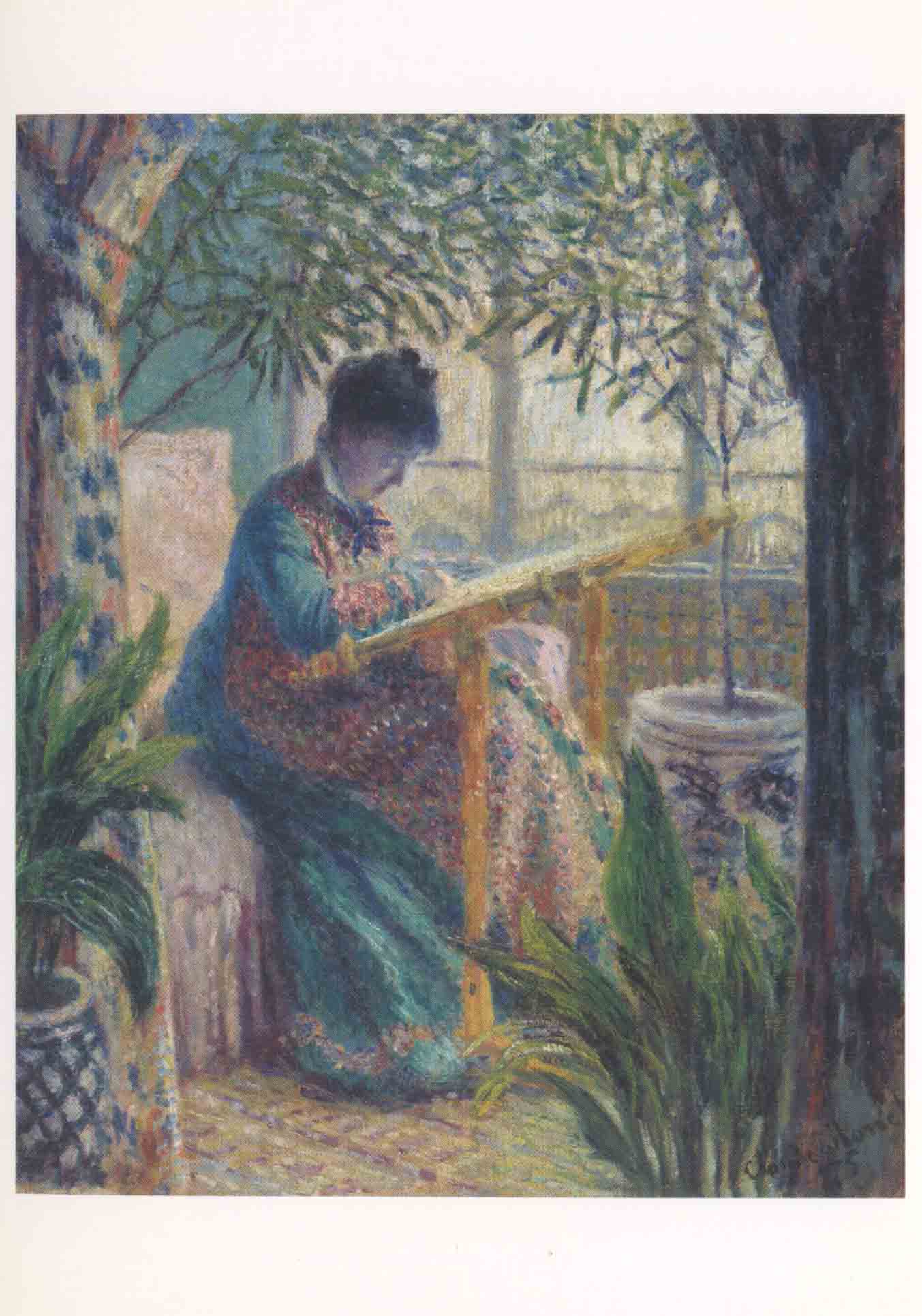 Madame Monet embroidering