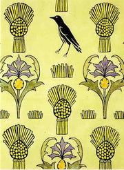 Cornflowers, wheat sheaves and crows