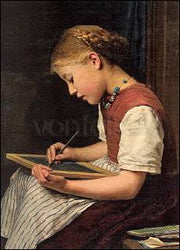 Schoolmeisje met haar huiswerk