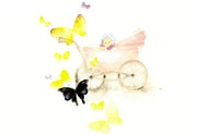 Vlinders en baby in kinderwagen