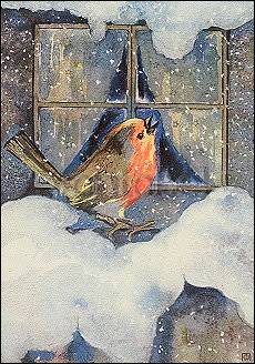 Roodborst in de sneeuw