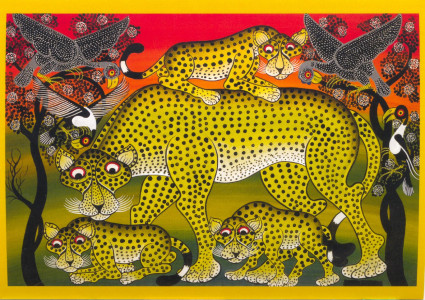 Leopard und Welpen