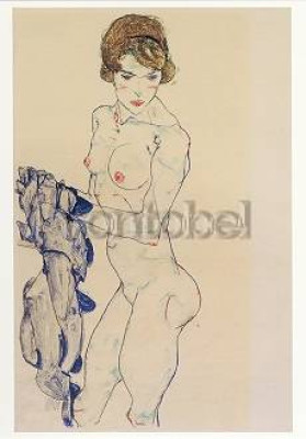 Weiblicher Akt mit blauen Tuch