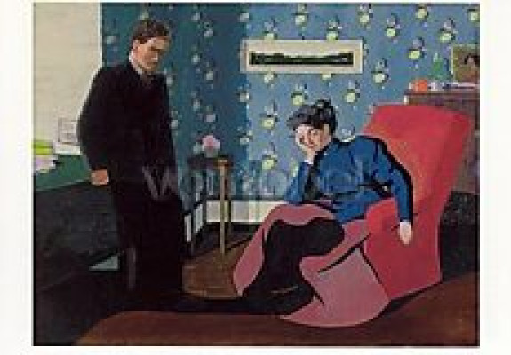 Intérieur mit rotem Sessel und Figuren