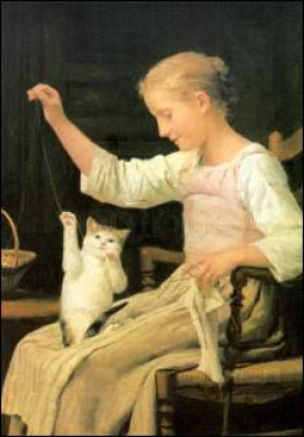 Mädchen mit seiner Katze spielend