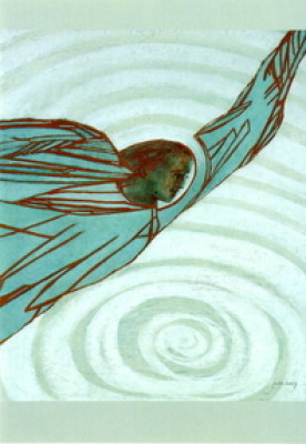 Der Engel wühlt das Wasser auf
