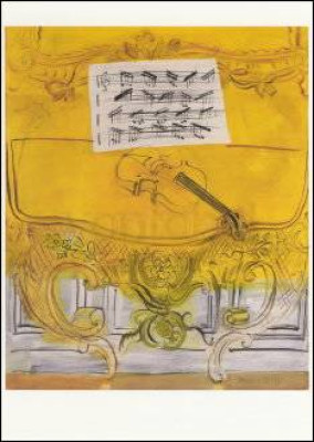 The yellow console with a violin