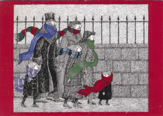 She knitted mufflers endlessly