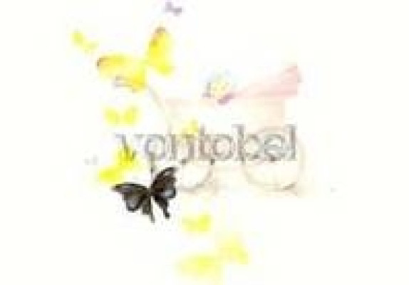 Schmetterlinge und Baby im Kinderwagen