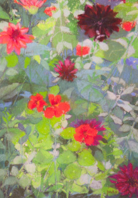 Kapuzinerkresse und Dahlien