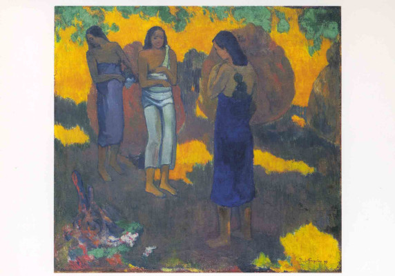 Three Tahitian women against a yellow background - Paul Gauguin