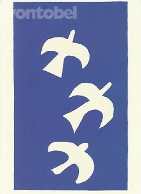 Three birds on blue background