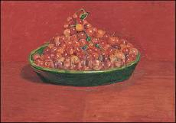 Rote Kirschen auf rotem Grund